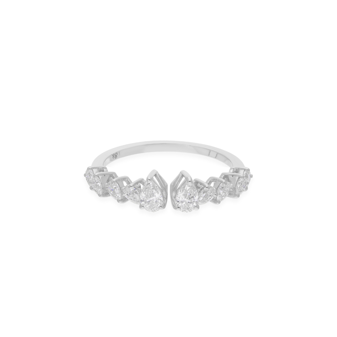 Sparkling Pear Cut Natural Diamond Open Ring in Fine Gold