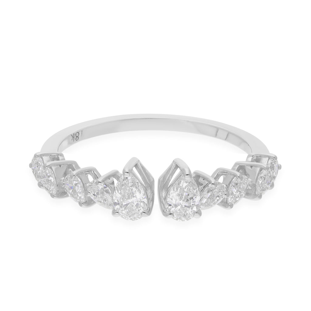 Sparkling Pear Cut Natural Diamond Open Ring in Fine Gold