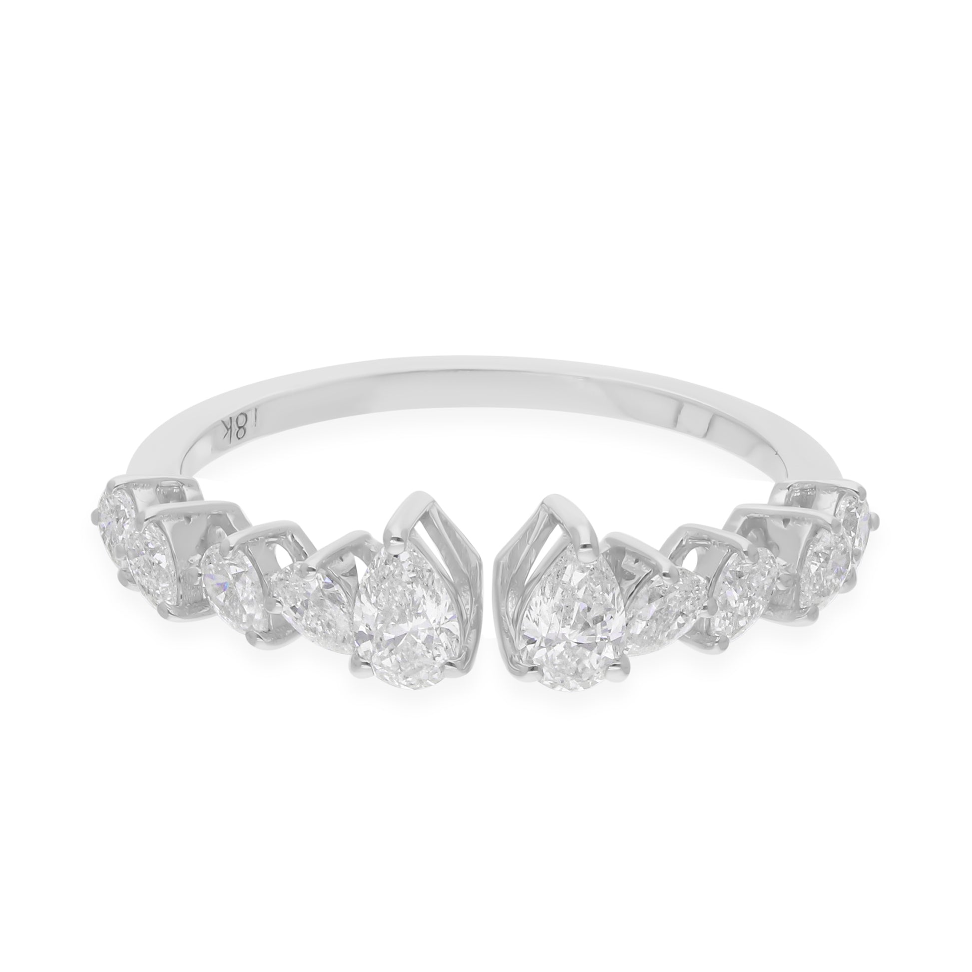 Sparkling Pear Cut Natural Diamond Open Ring in Fine Gold