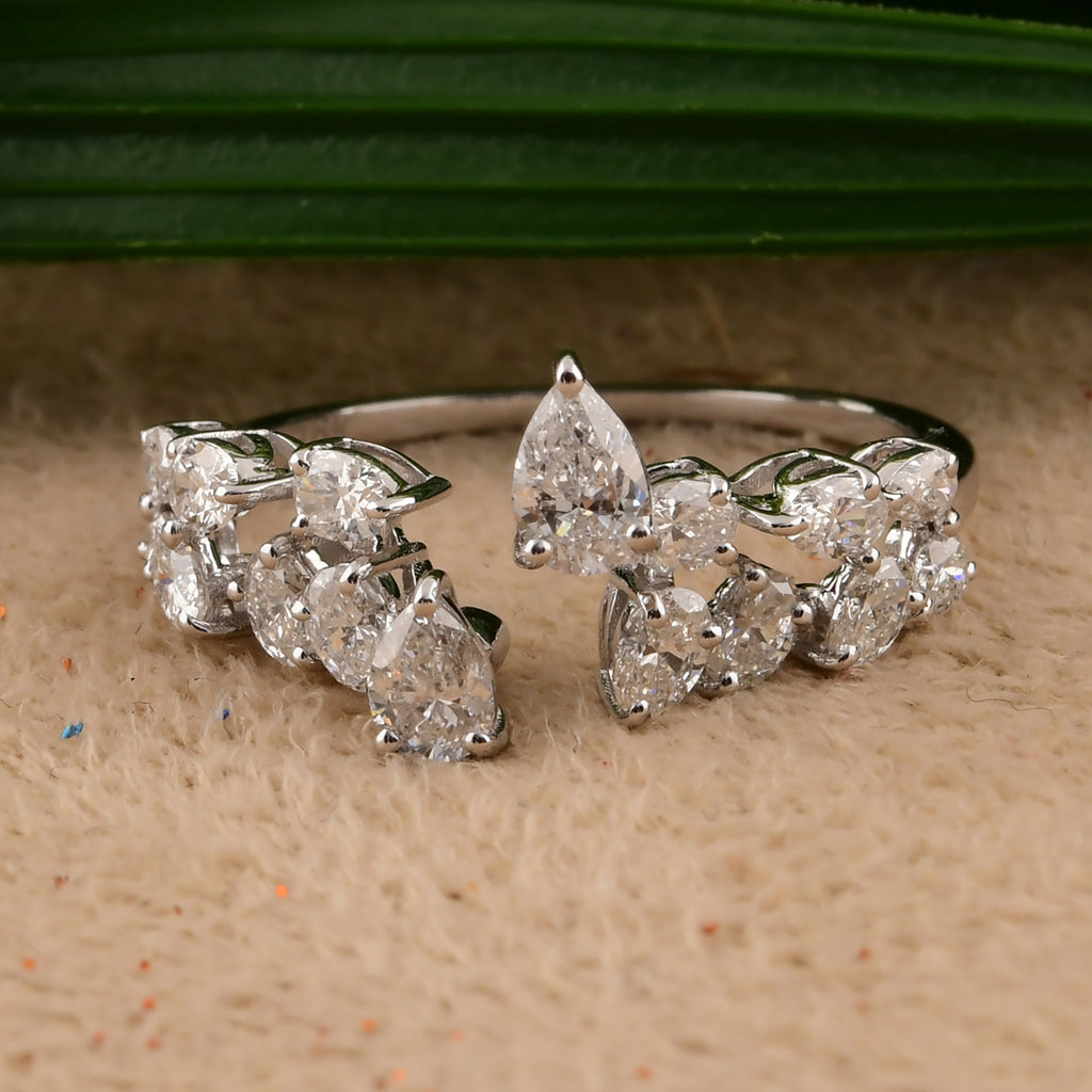 Handcrafted Open Cuff Pear 1.27 Carat Diamond Ring in Fine Gold