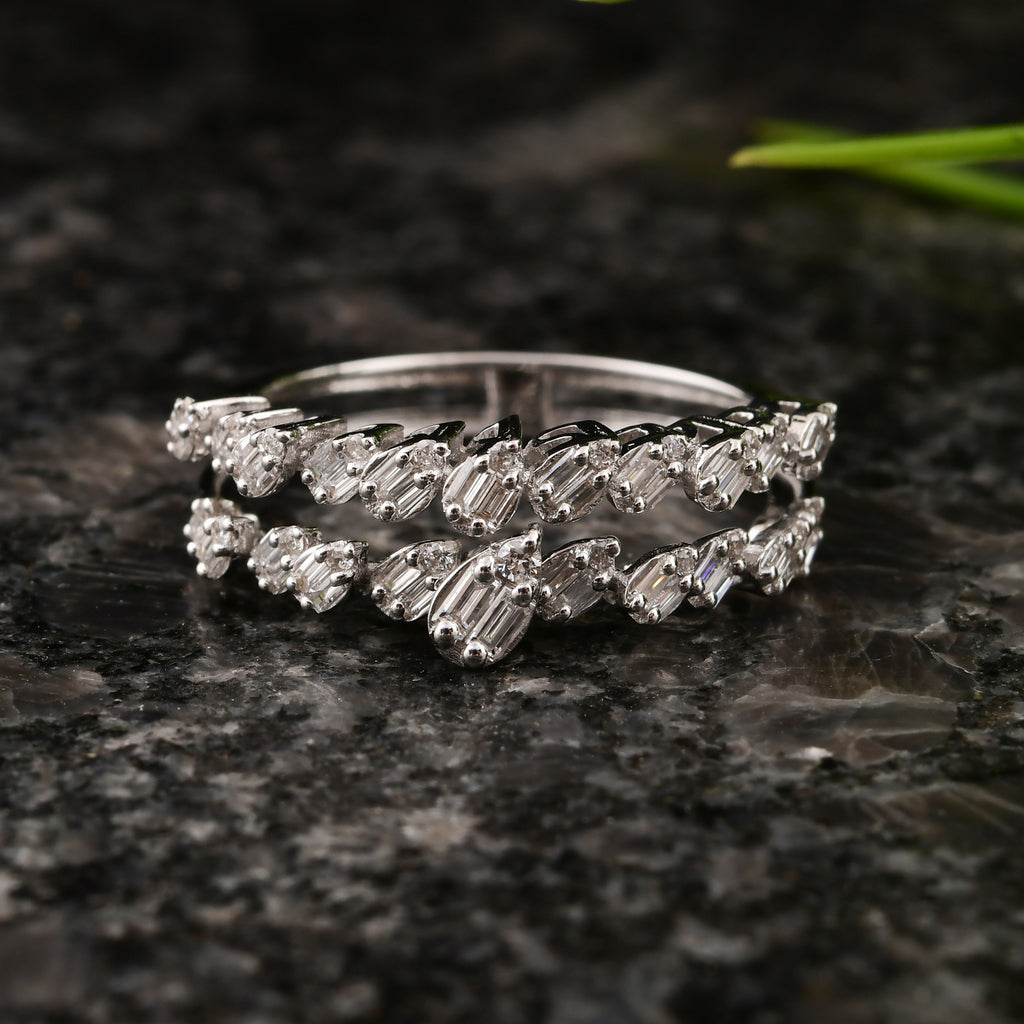 Real 0.40 Carat SI/HI Baguettes Round Brilliant Cut Diamond Gold Ring