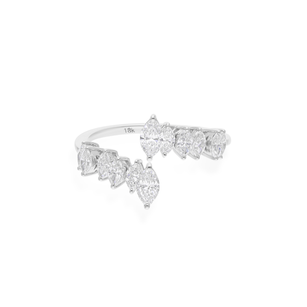 Bypass Marquise Cut Natural Diamond Fine Gold Ring