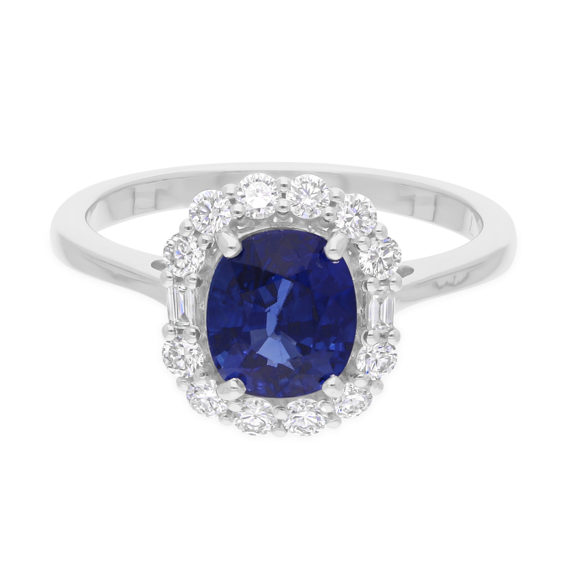 2.00Ct. Fine Gold Oval Cut Blue Sapphire Natural Halo Diamond Engagement Ring