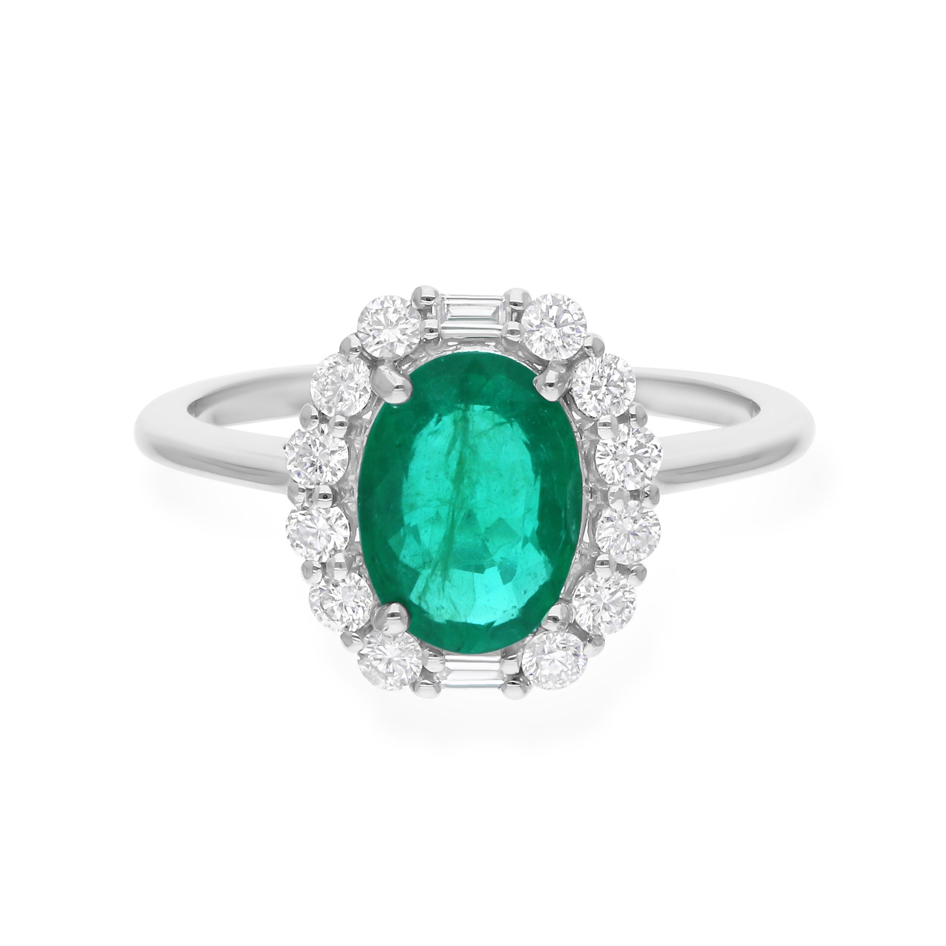 1.62Ct. Zambian Emerald SI Clarity HI Color Diamond Halo Anniversary Gold Ring