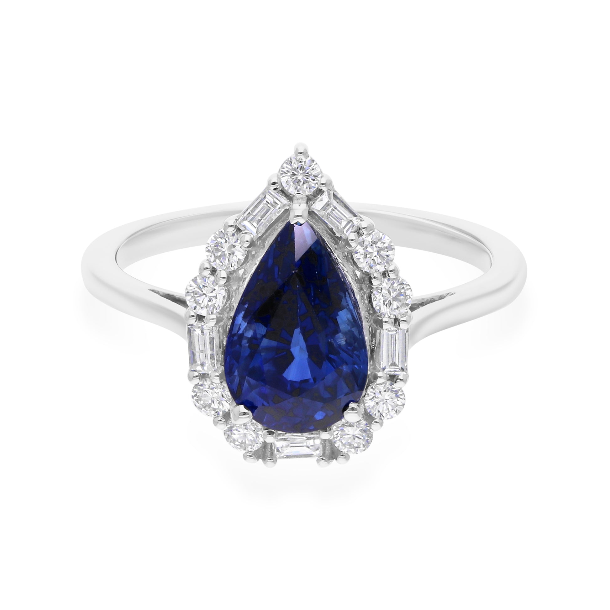 3.25 Tcw Pear Shaped Blue Sapphire H/SI Natural Diamond Gold Engagement Ring