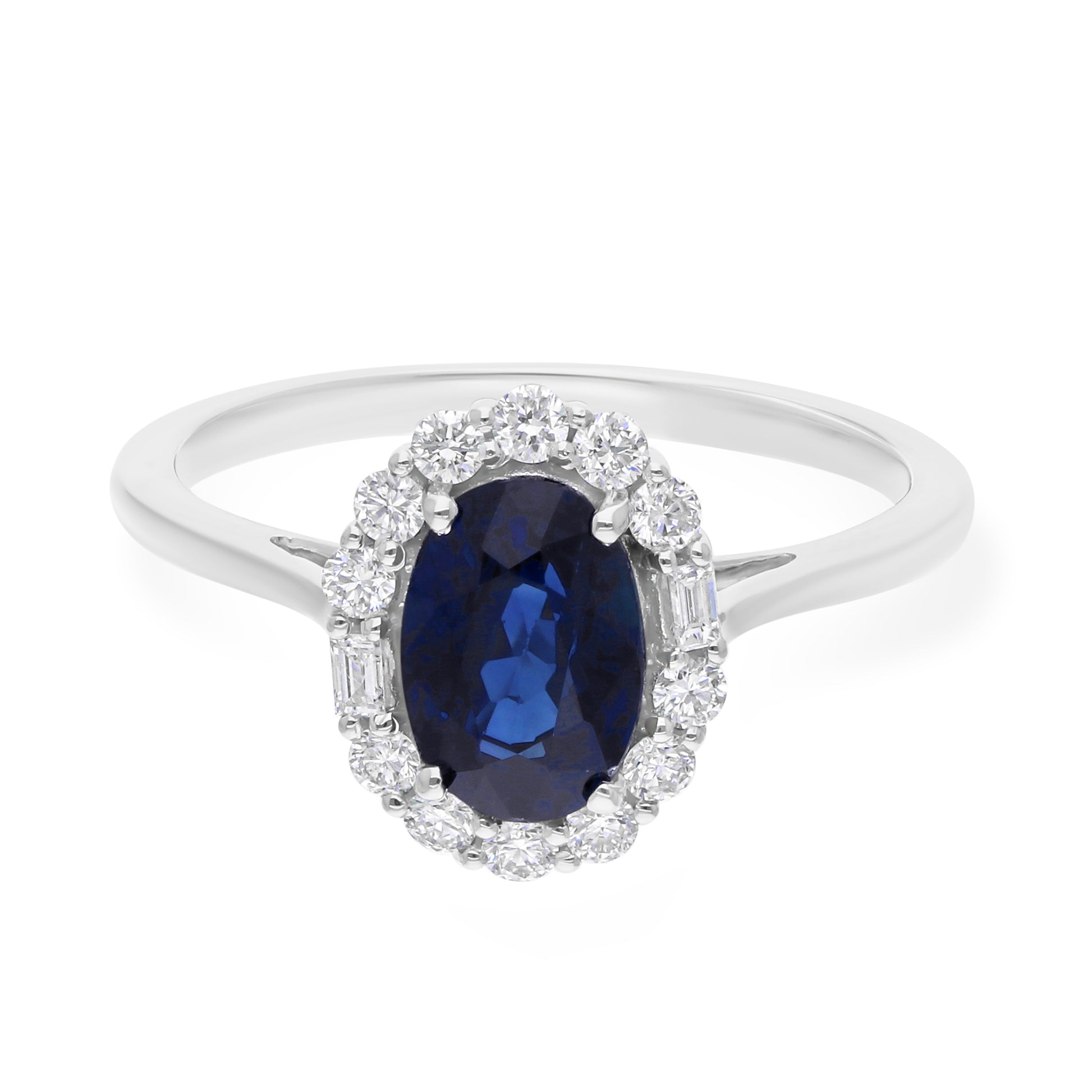 Solid Gold 1.9 Carat Blue Sapphire Diamond Anniversary Halo Fine Ring
