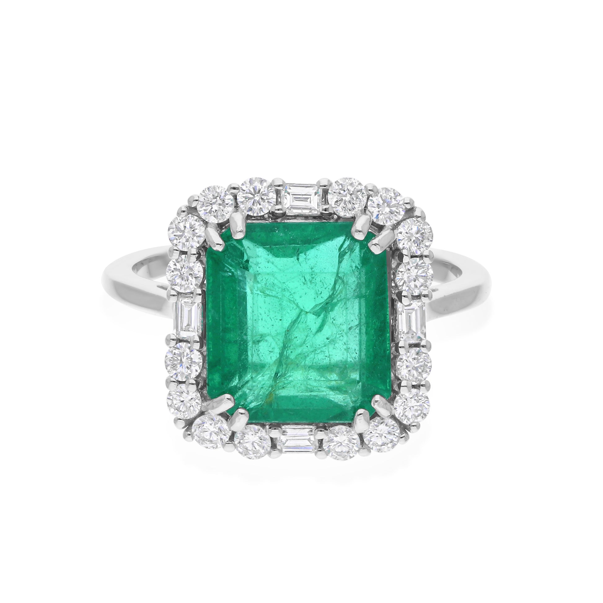 Real Gold 4.92Tcw Zambian Emerald Natural Diamond Promise Wedding Halo Ring