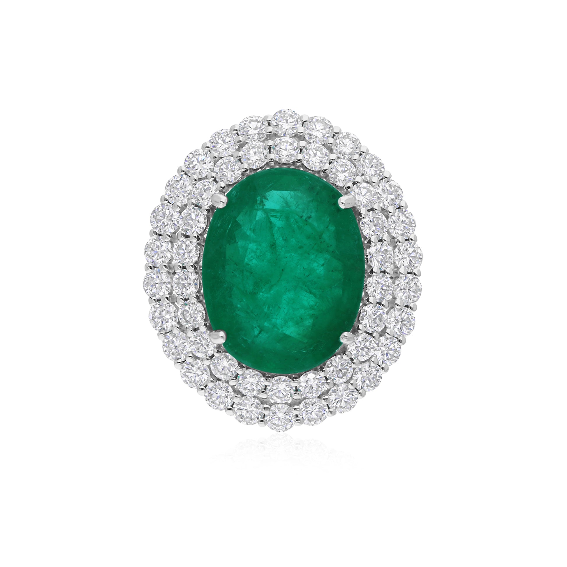 Solid Gold 13.38Tcw Natural Zambian Emerald SI/H Diamond Wedding Cocktail Fine Ring