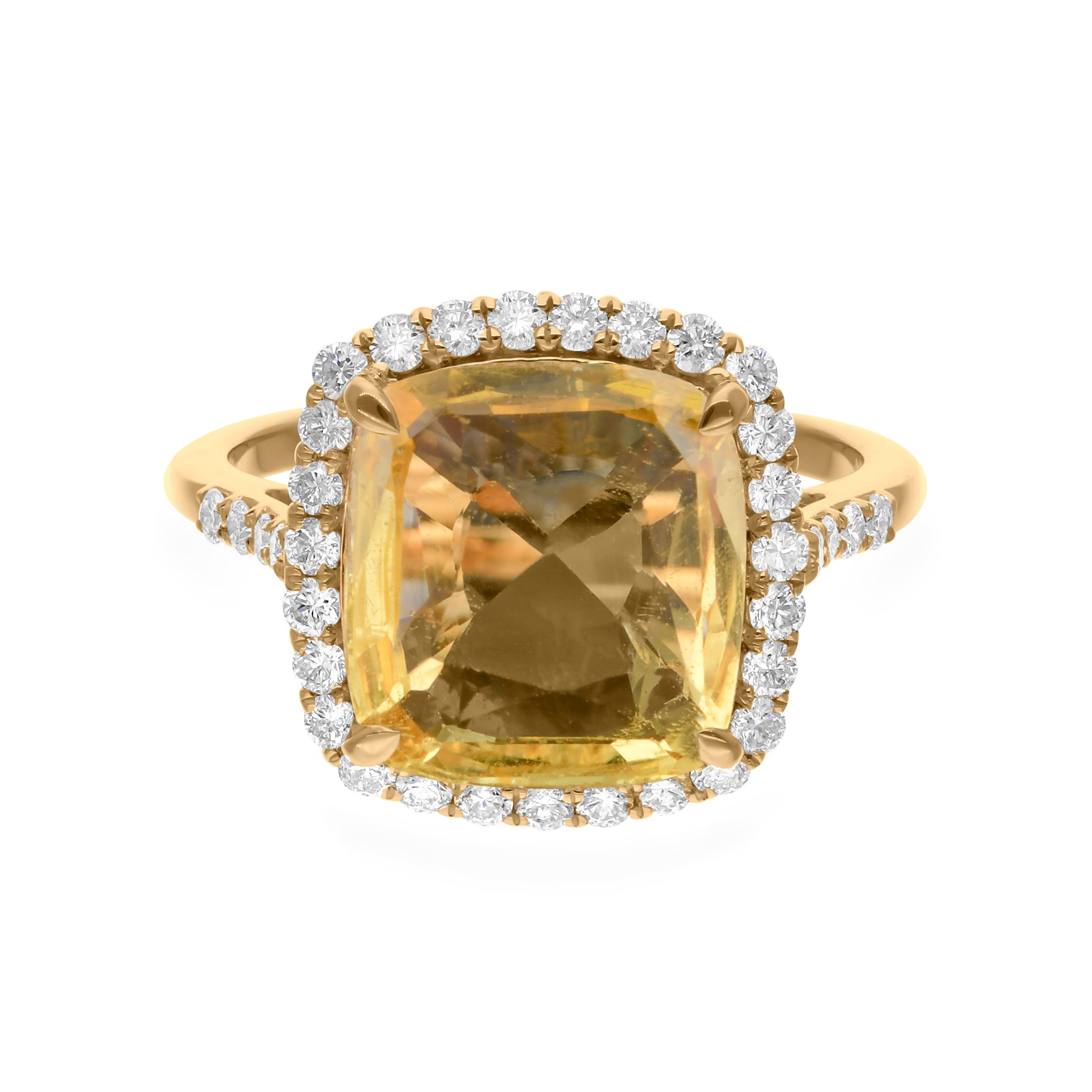 Handmade Fine Gold Natural SI/H Diamond Yellow Sapphire Engagement Halo Ring