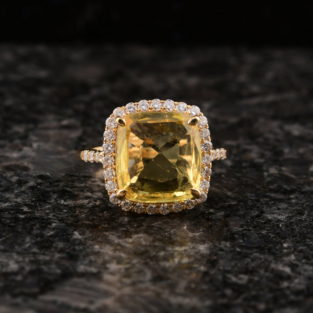Handmade Fine Gold Natural SI/H Diamond Yellow Sapphire Engagement Halo Ring