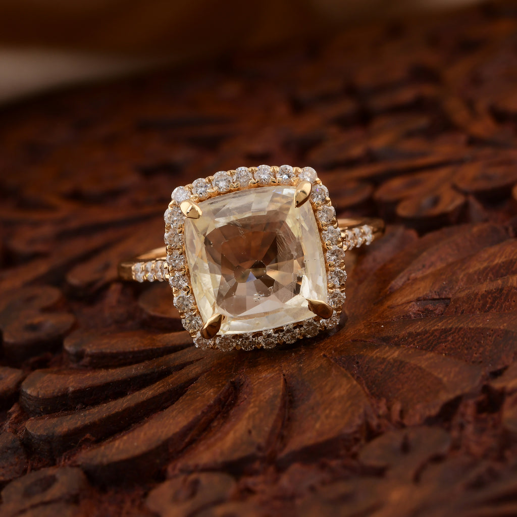 7.12 Tcw Cushion Cut Yellow Sapphire Diamond Wedding Anniversary Halo Gold Ring