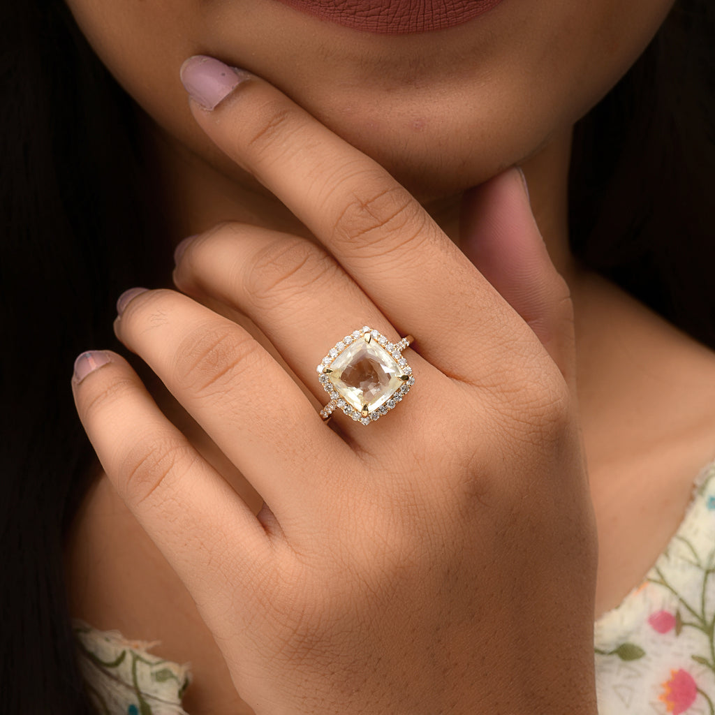 7.12 Tcw Cushion Cut Yellow Sapphire Diamond Wedding Anniversary Halo Gold Ring