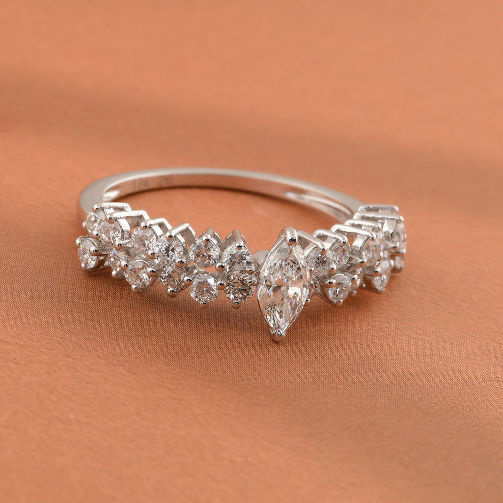 Floral Cluster Marquise Round Cut 1.06Ct. Natural Diamond Fine Gold Ring