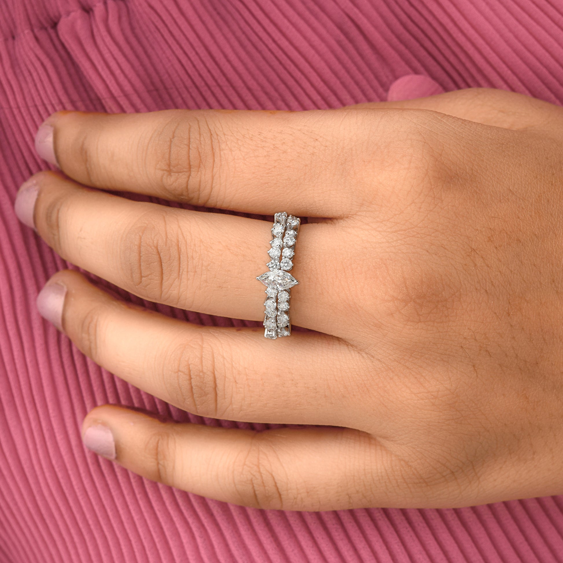 Floral Cluster Marquise Round Cut 1.06Ct. Natural Diamond Fine Gold Ring