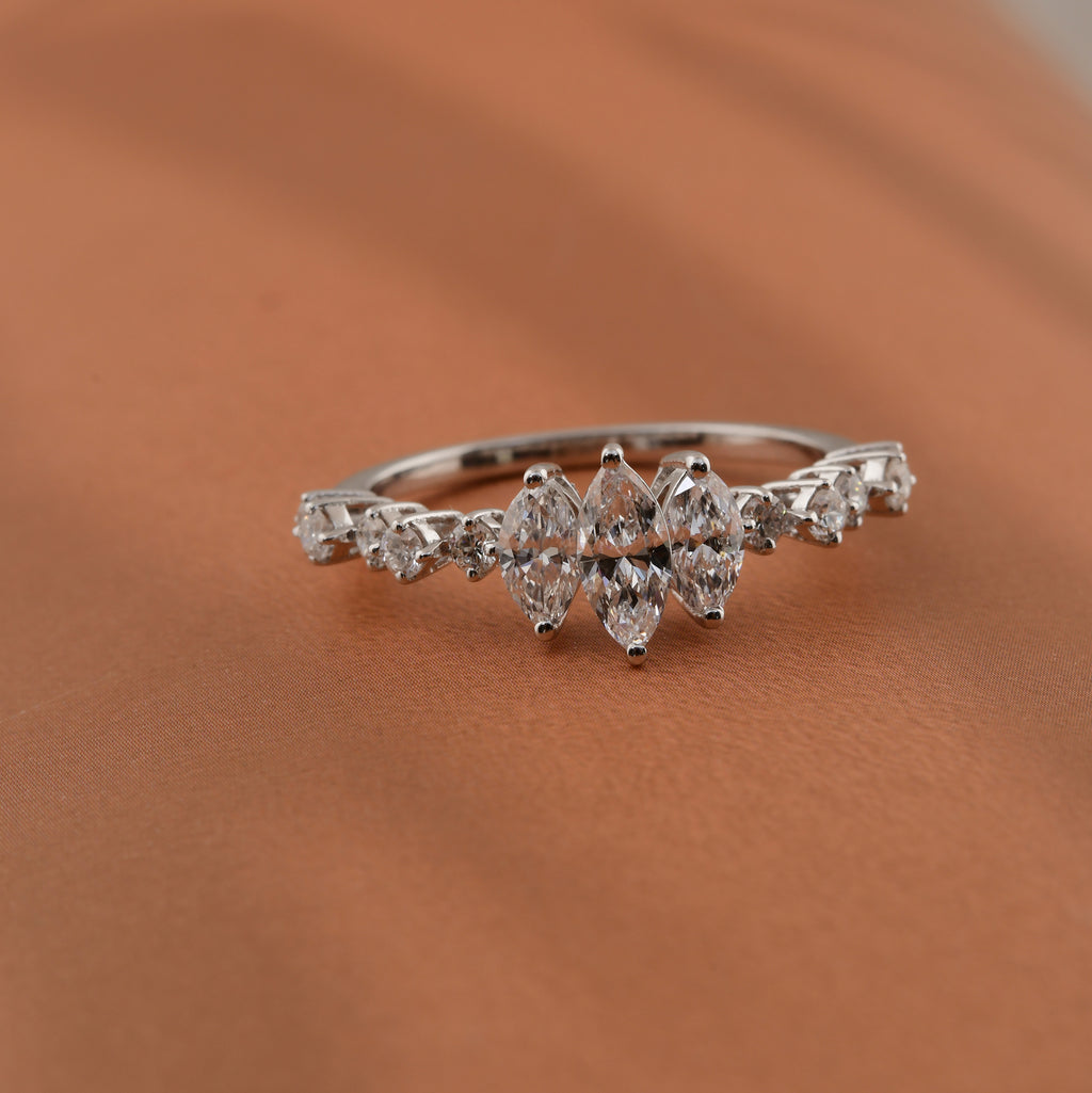 SI/H Certified 0.99 Ct Natural Marquise Diamond Gold Band Ring