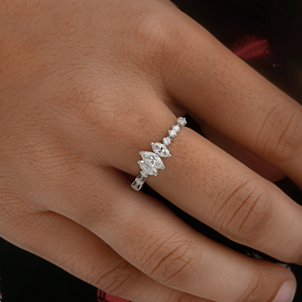 SI/H Certified 0.99 Ct Natural Marquise Diamond Gold Band Ring