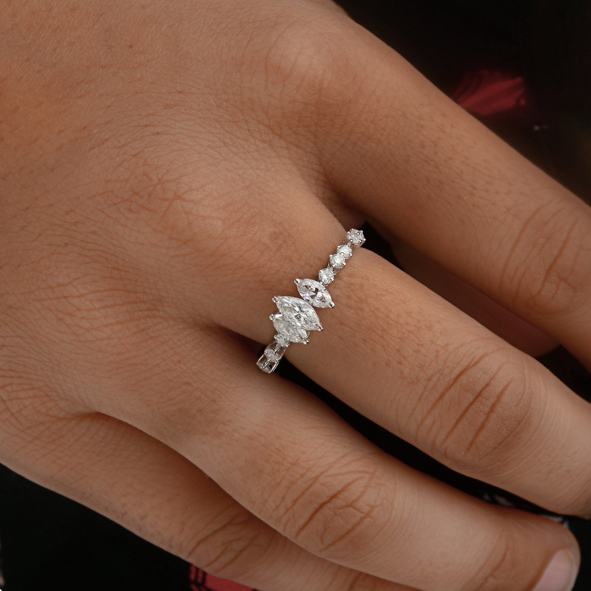 SI/H Certified 0.99 Ct Natural Marquise Diamond Gold Band Ring