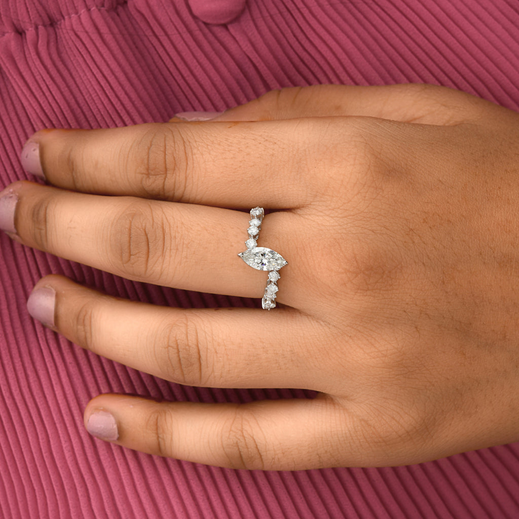 Flora Shine Unique Marquise Cut 1.02Ct. Diamond Ring in Fine Gold