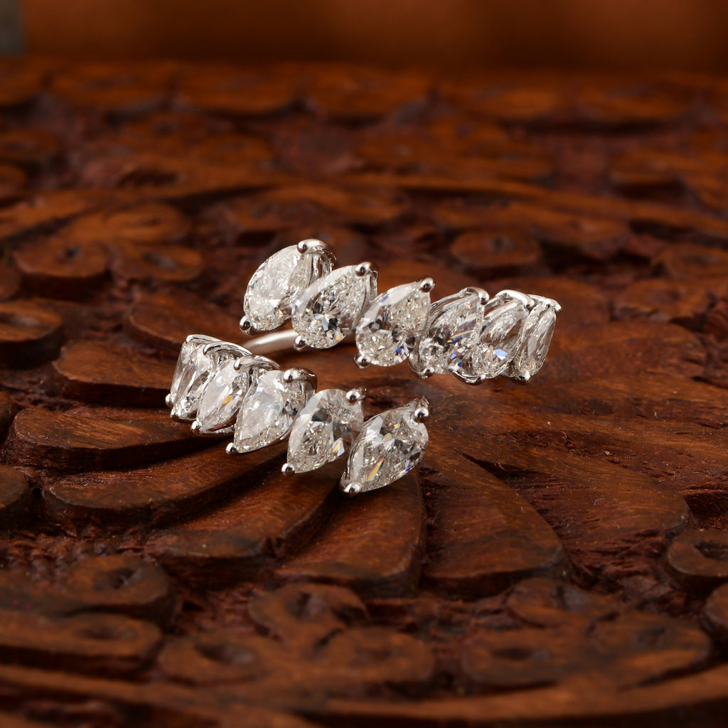 Fine Gold 2.92 Carat Pear Shaped Diamond Open Cuff Crossover Wedding Ring