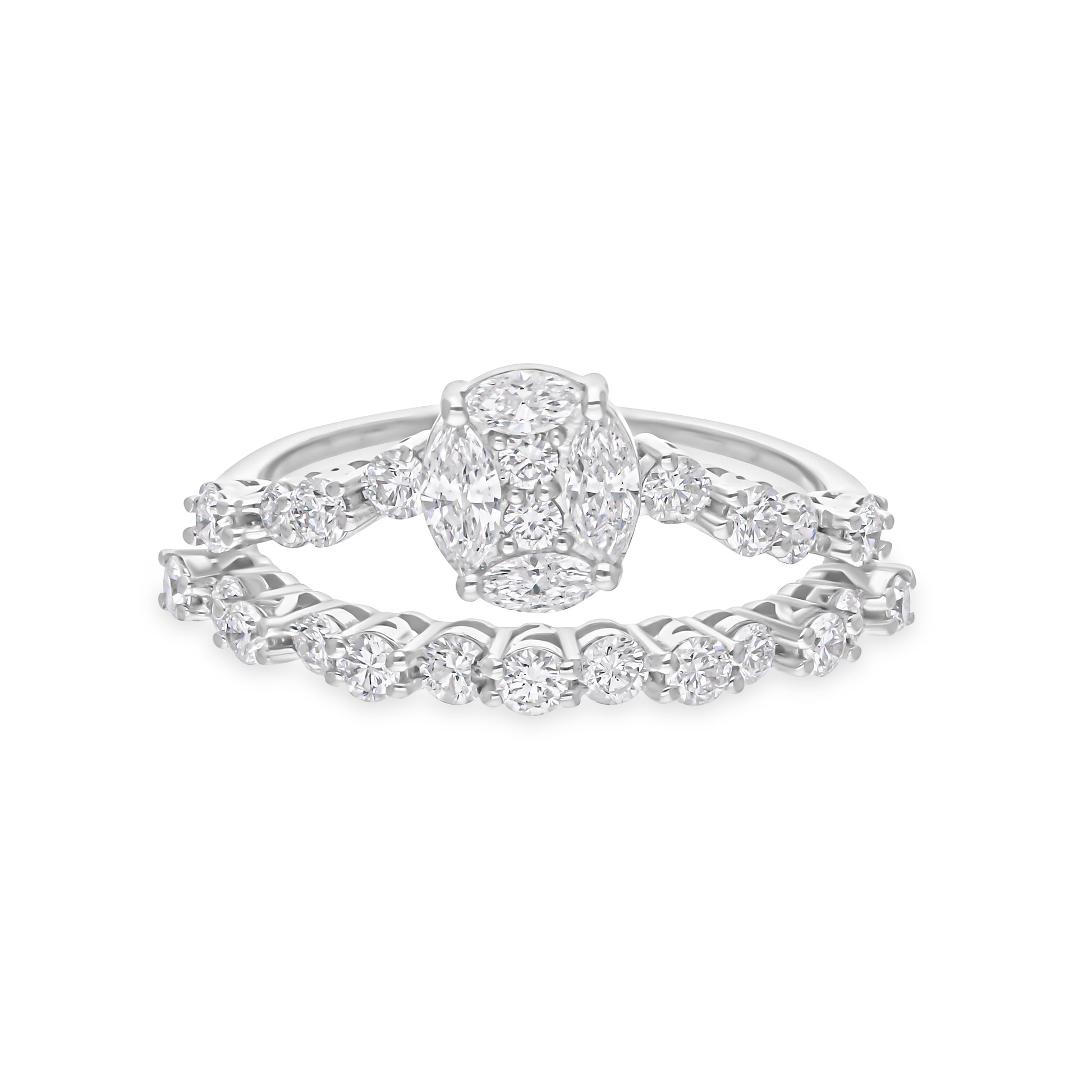 Gold 1.15 Ct. Double Row Marquise & Round Cut Anniversary Diamond Ring