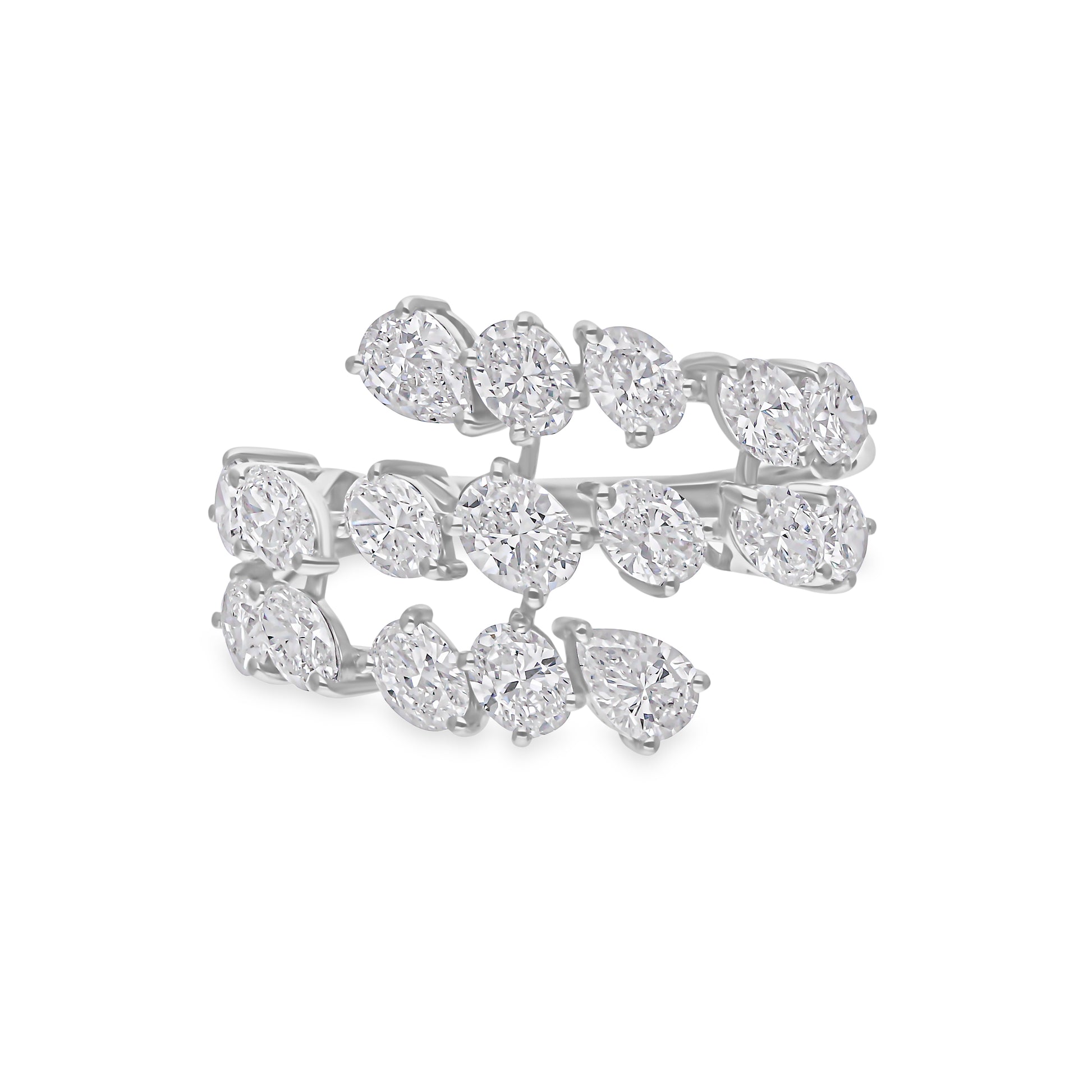 Three Tier Pear & Round Cut 2.50Ct. Diamond Statement Engagement Gold Ring