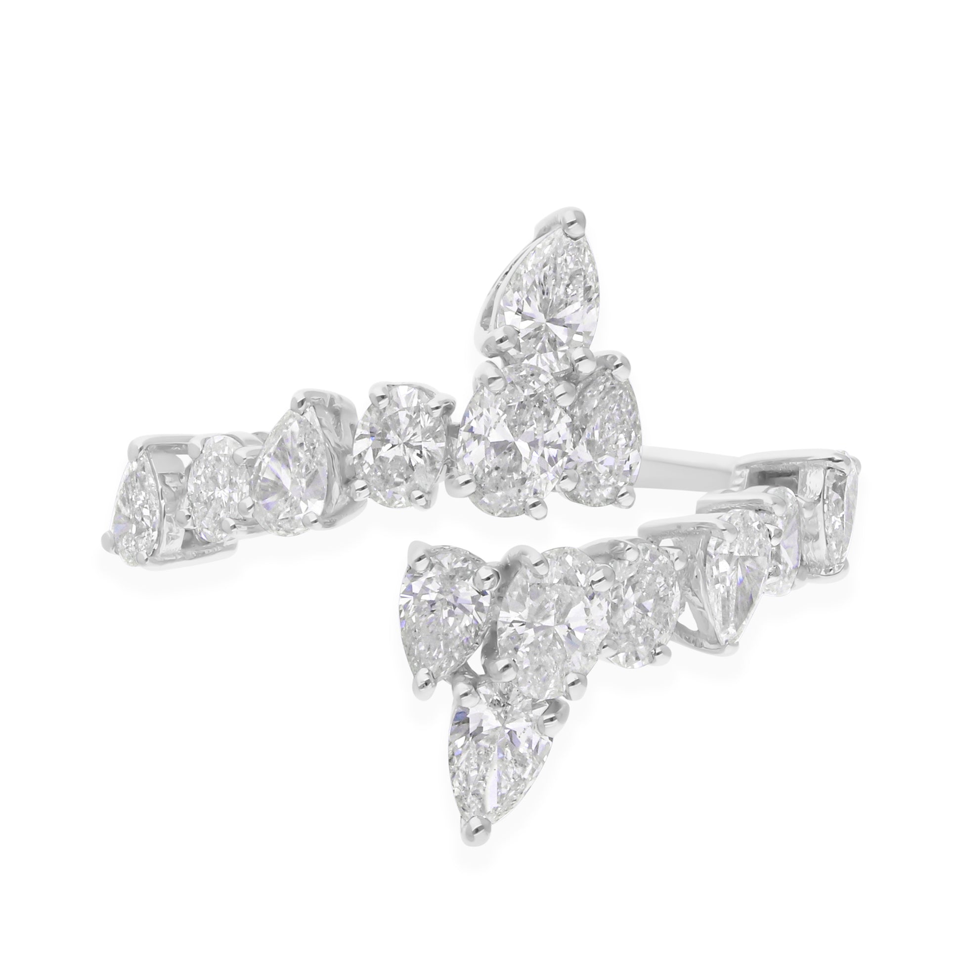 Pear and Cushion Cut Open Cluster Diamond Wedding Gold V-Twist Ring
