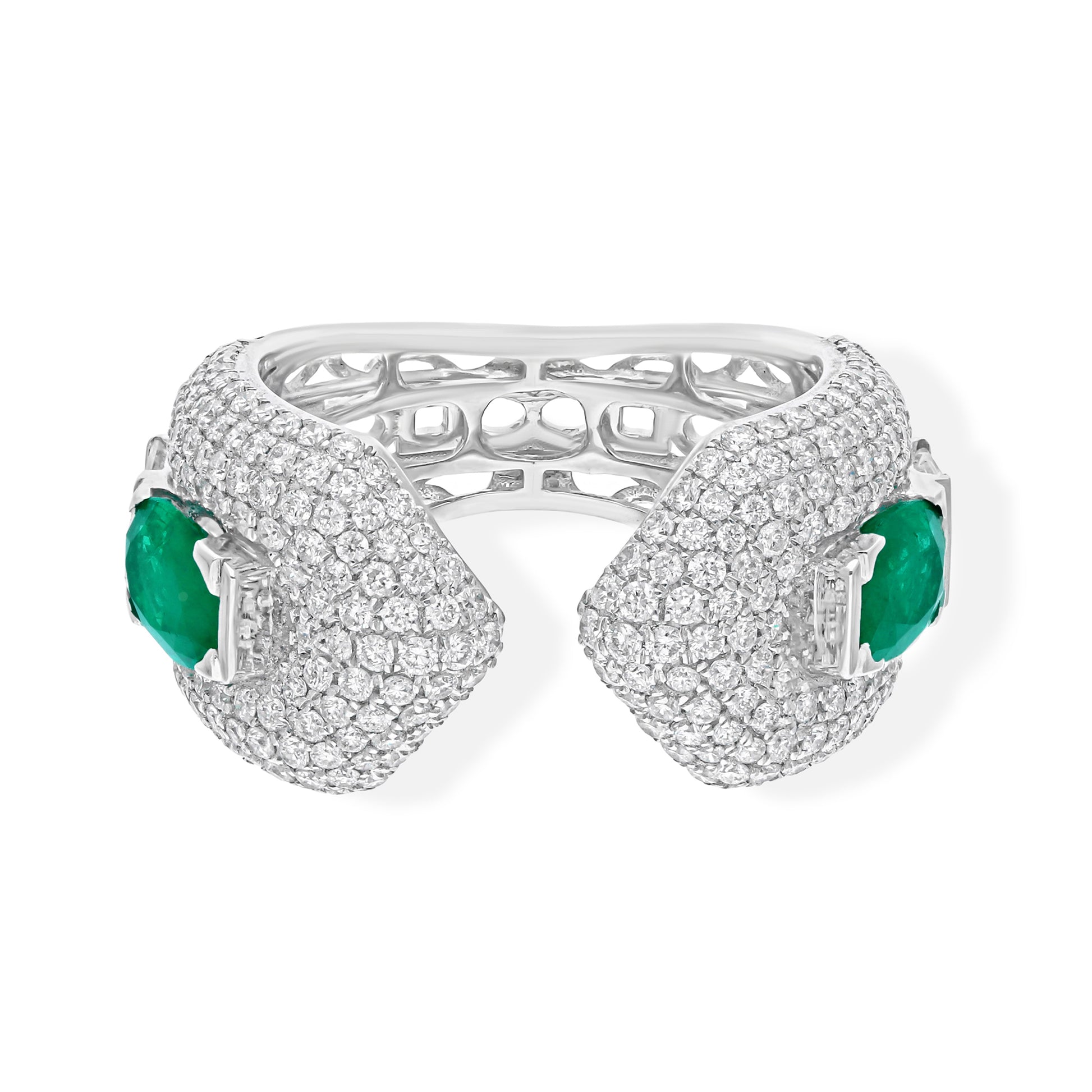 1.45Ct. Zambian Emerald Cabochon & Diamond Cocktail Wedding Ring