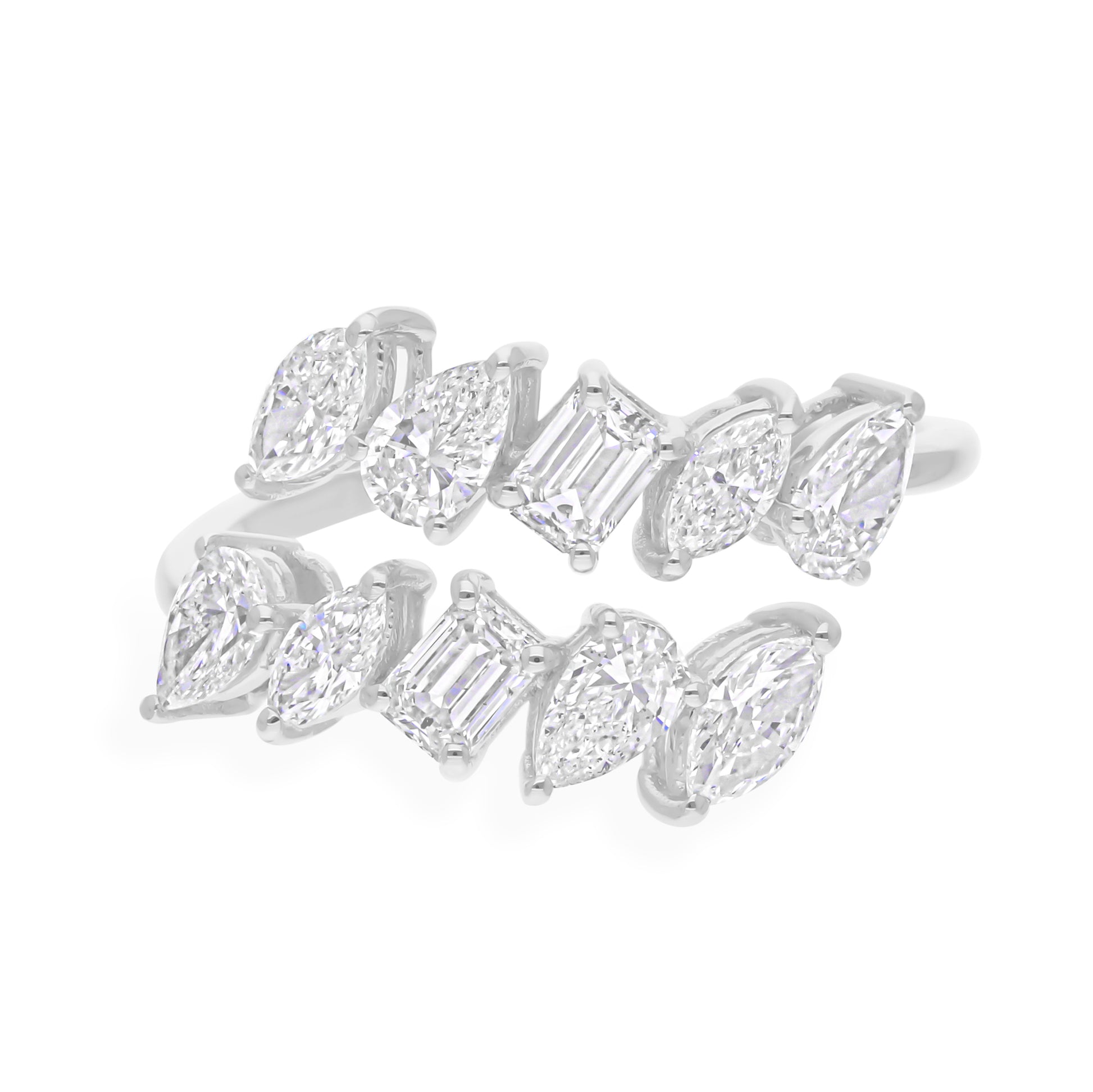 Gold Multi Shape 1.68Ct. Diamond Bypass Band Open Cuff Wedding Ring