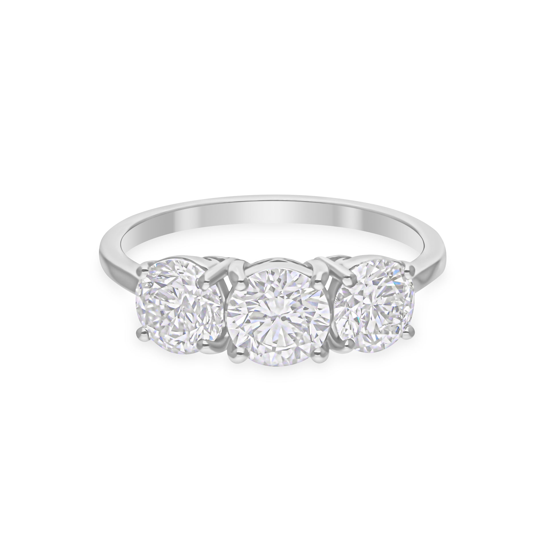 2.09Ct. Three Stone Round Cut Natural Diamond Engagement Ring For Wife