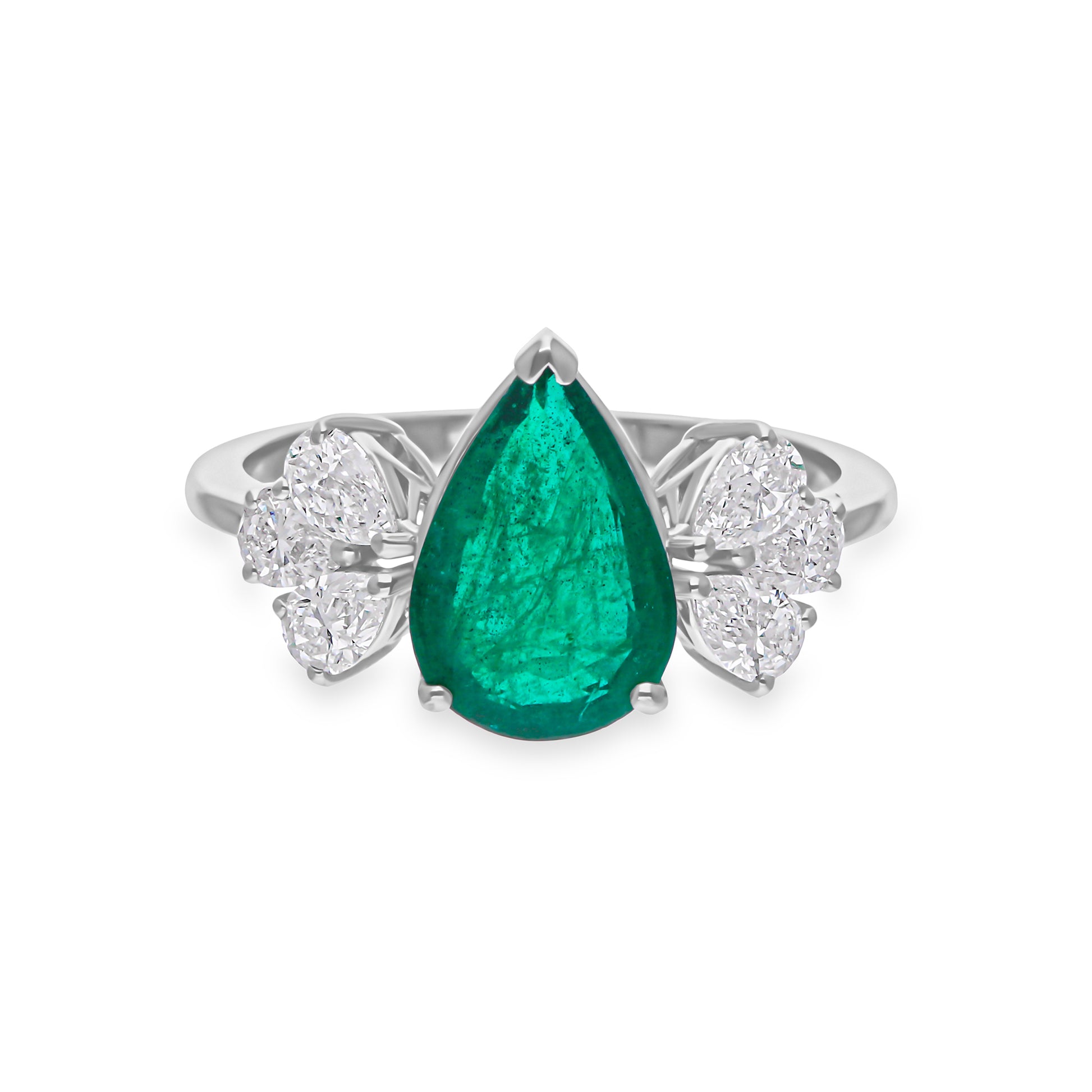 Solid Gold 0.72Ct. Natural Diamond Pear Cut Emerald Engagement Ring
