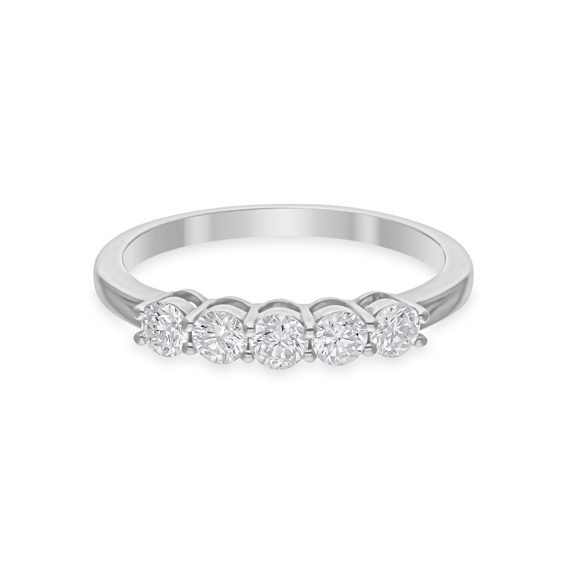 Minimalist 5 Stone Natural Round Cut Diamond Solid Gold Band Ring