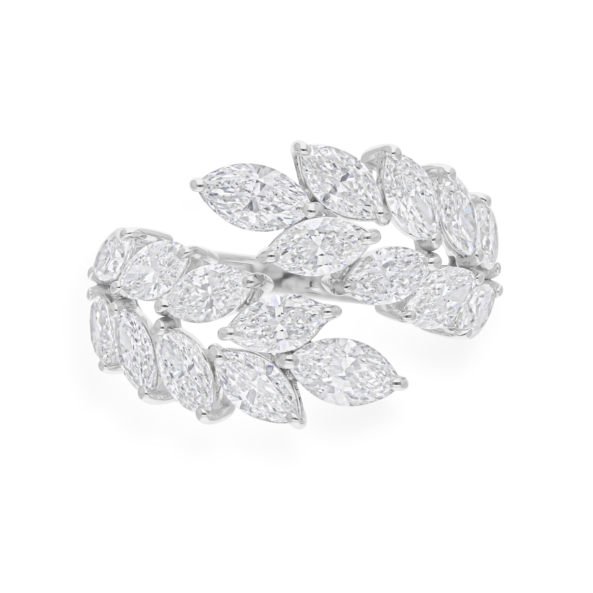 Solid Gold Open Wedding Band Marquise Cut 3.45Ct. Diamond Ring
