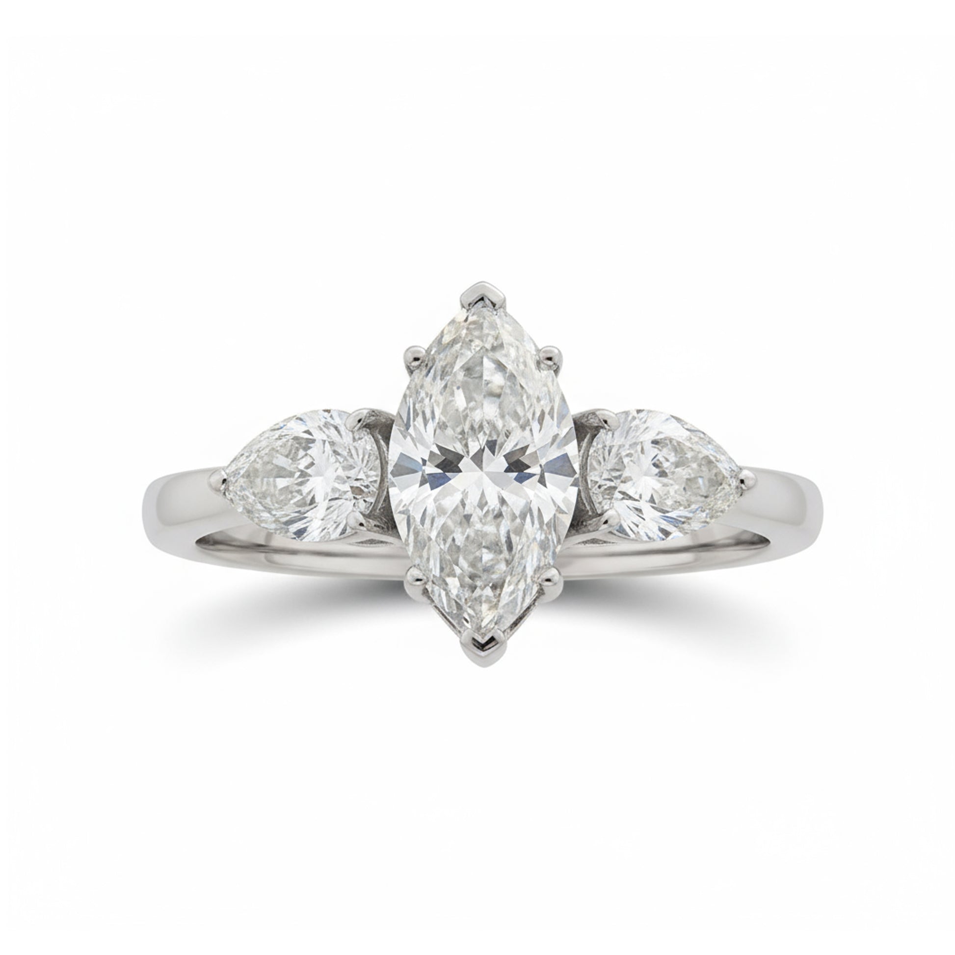 1.84 Carat HI Color SI Clarity Marquise Pear Diamond Three Stone Band Ring
