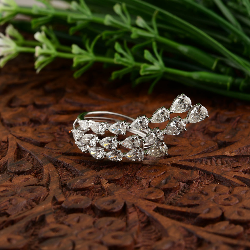 Unique 2.78Ct. Pear Cut Diamond Open Triple Band Stackable Ring In Fine Gold