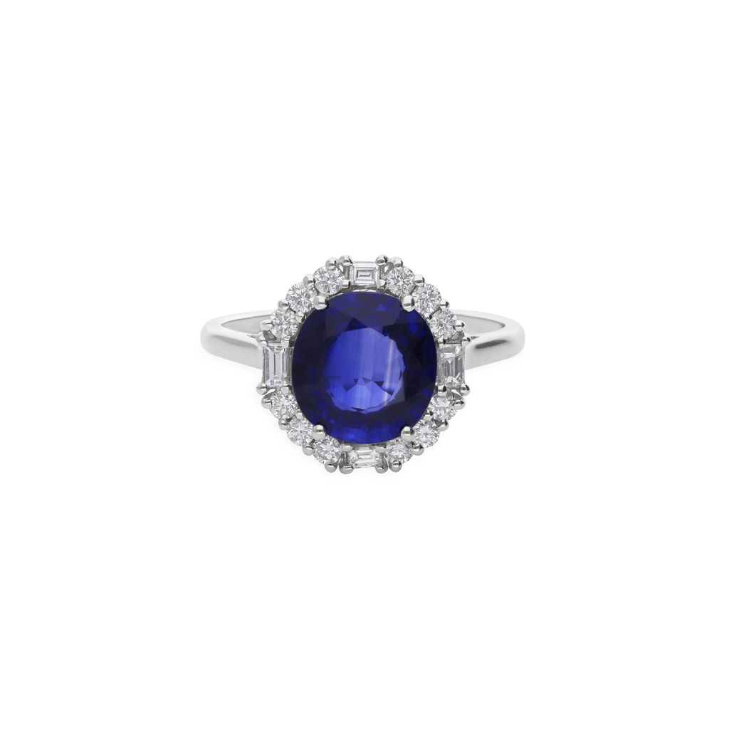 3.58Ct Round Brilliant Cut Blue Sapphire Halo Diamond Cocktail Anniversary Ring