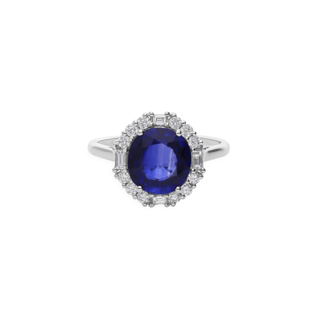 3.58Ct Round Brilliant Cut Blue Sapphire Halo Diamond Cocktail Anniversary Ring