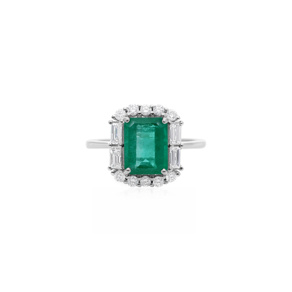 Natural Zambian Emerald Gemstone Diamond Fine Gold Halo Ring