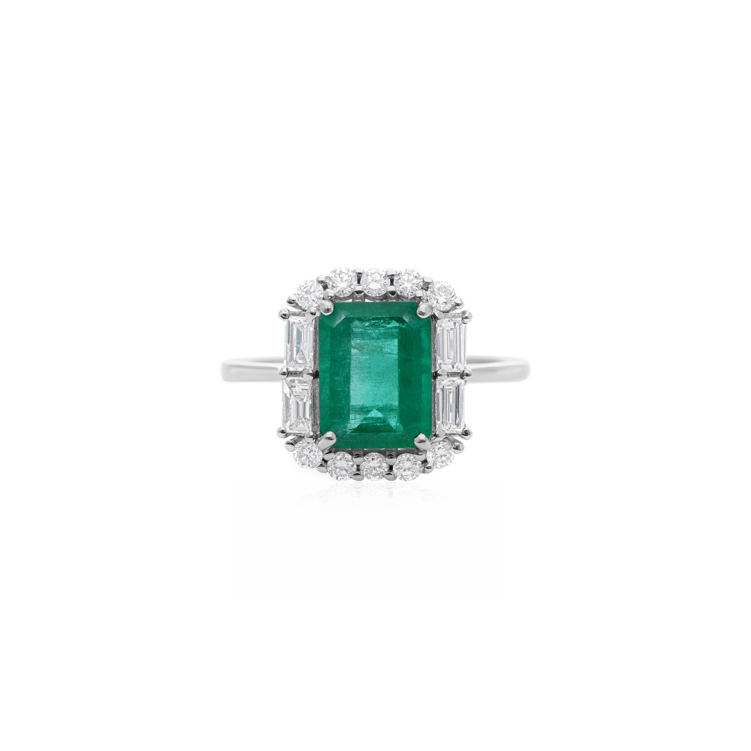 Natural Zambian Emerald Gemstone Diamond Fine Gold Halo Ring