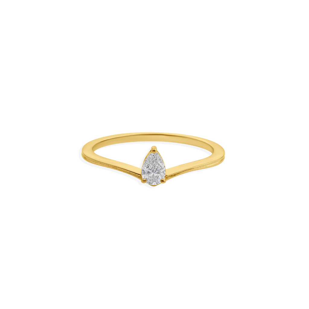 Dainty Solid Gold Pear Cut Prong Set Diamond Promise Ring