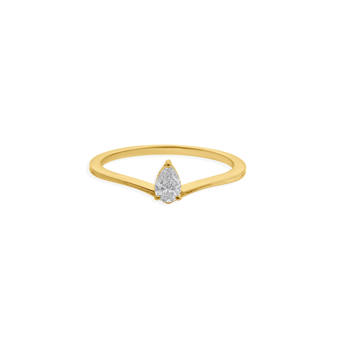 Dainty Solid Gold Pear Cut Prong Set Diamond Promise Ring