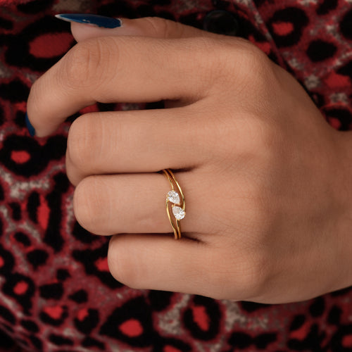 0.32Ct Pear Cut Two Stone Natural Diamond Engagement Promise Ring