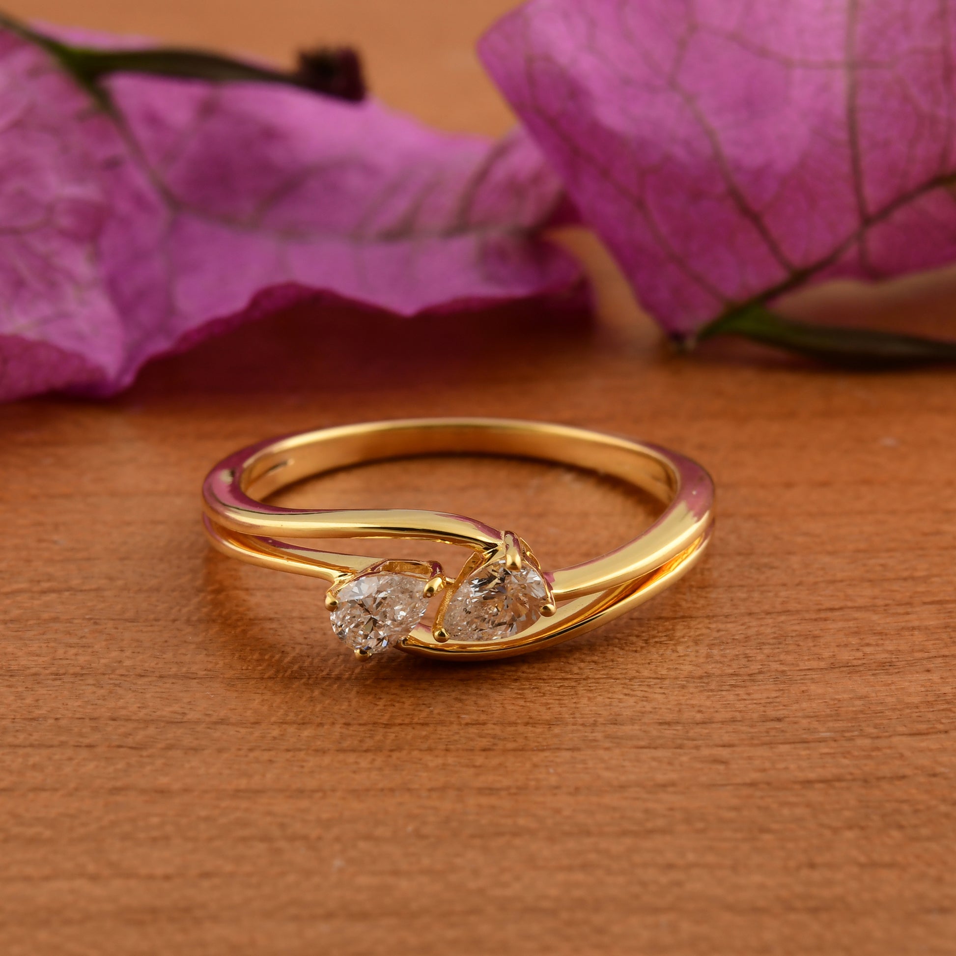 0.32Ct Pear Cut Two Stone Natural Diamond Engagement Promise Ring