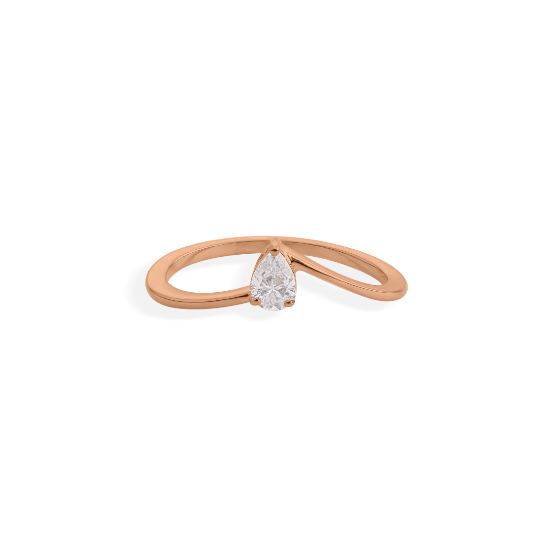 Minimal Pear Cut Natural Diamond Solitaire Ring in Fine Gold