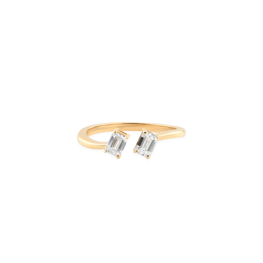 Toi et Moi Octagon Cut Natural Diamond Open Band Fine Gold Ring