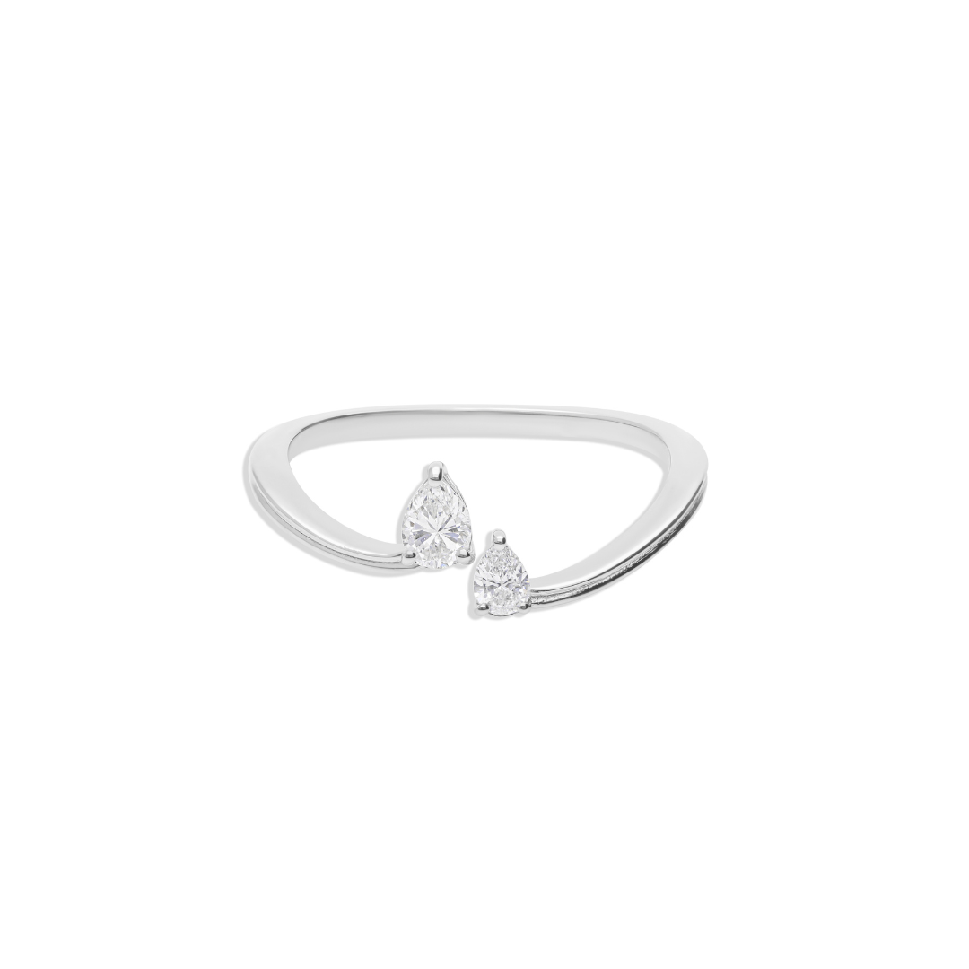Delicate Two Stone Pear Cut Diamond Open Bypass Propose Ring