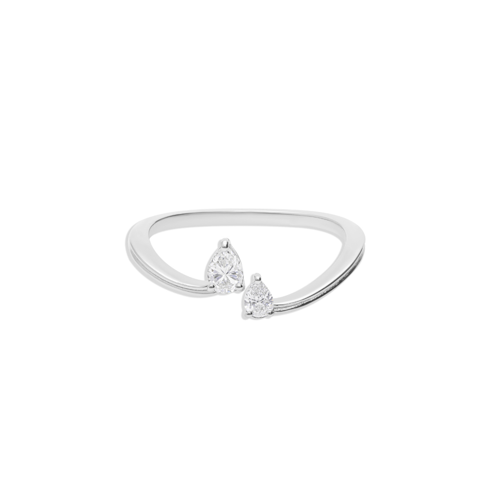 Delicate Two Stone Pear Cut Diamond Open Bypass Propose Ring