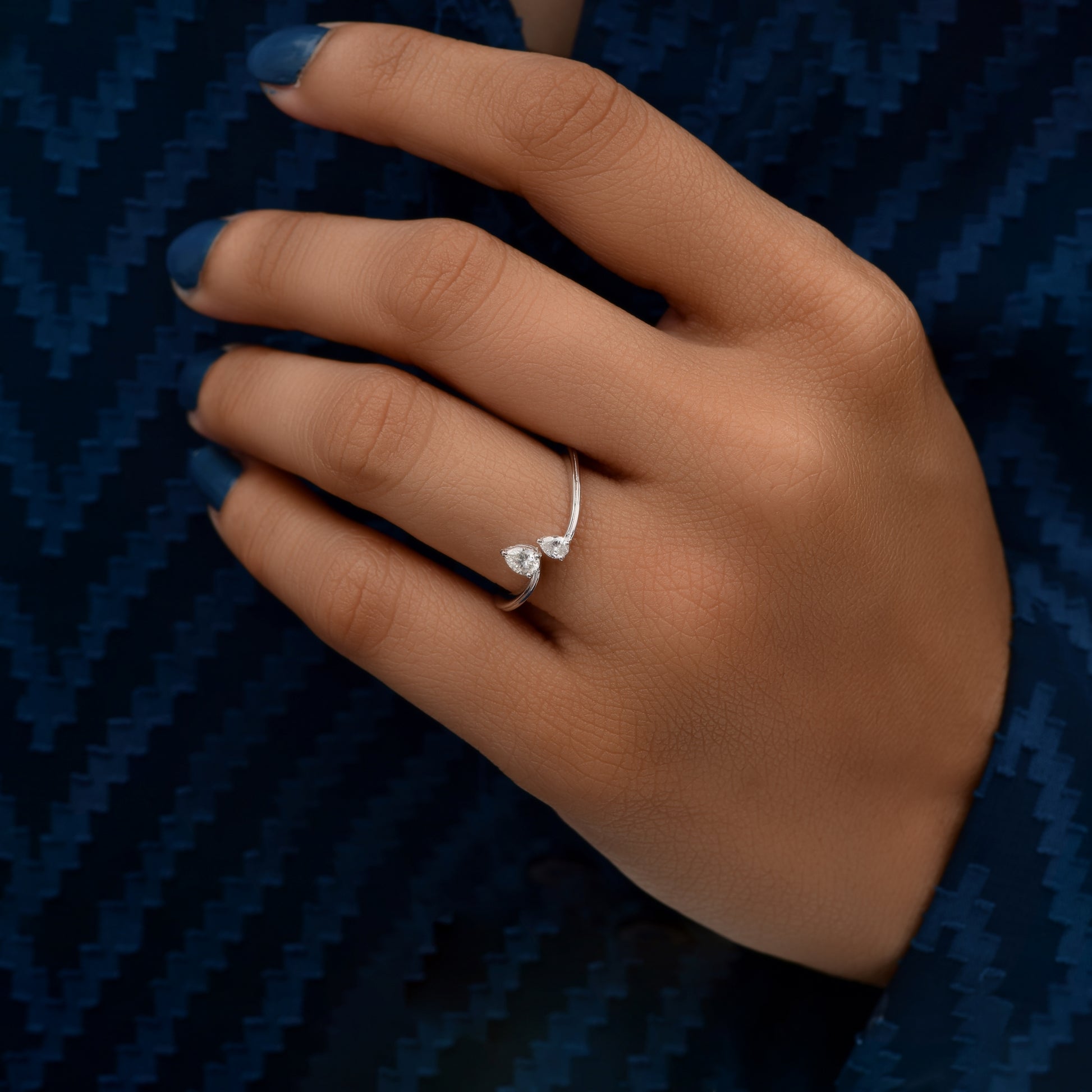 Delicate Two Stone Pear Cut Diamond Open Bypass Propose Ring