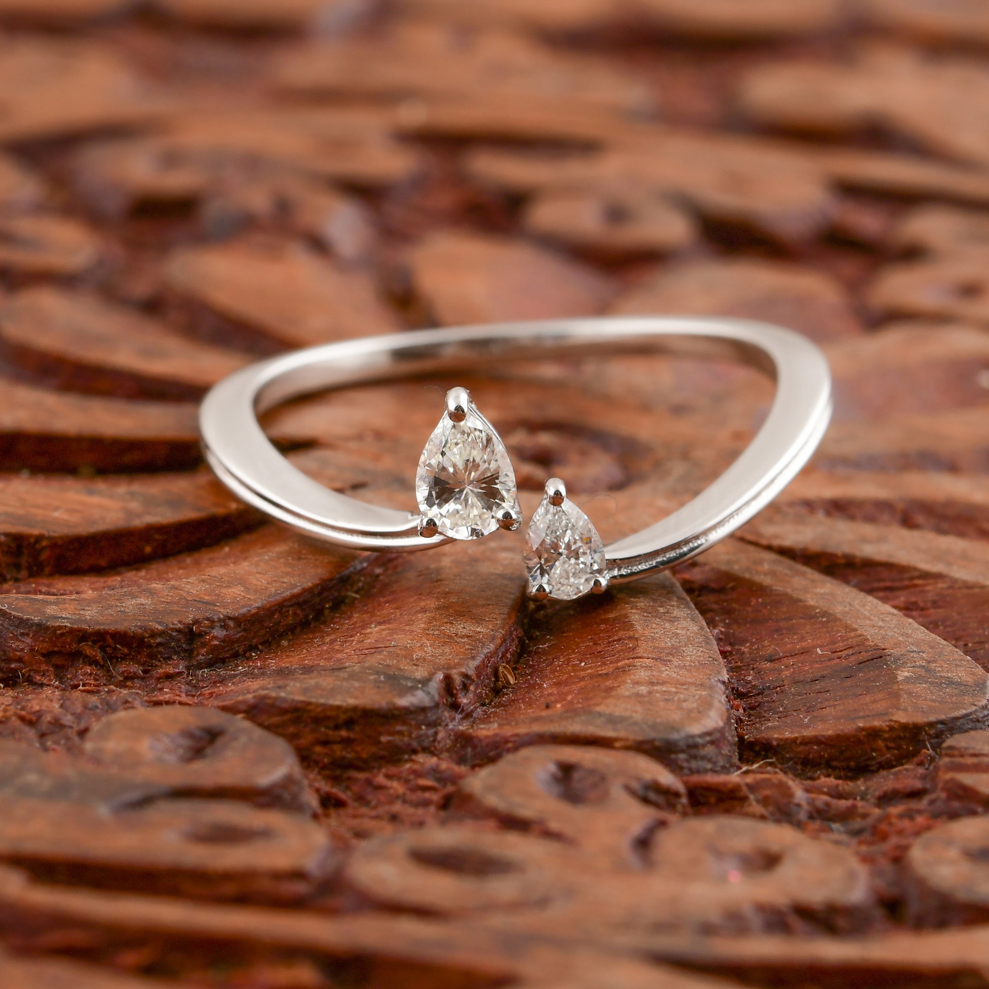 Delicate Two Stone Pear Cut Diamond Open Bypass Propose Ring