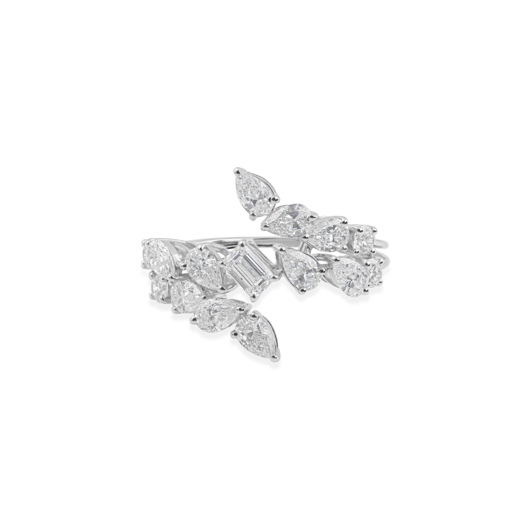 Unique Cluster Design Multi Cut Diamond Engagement Ring