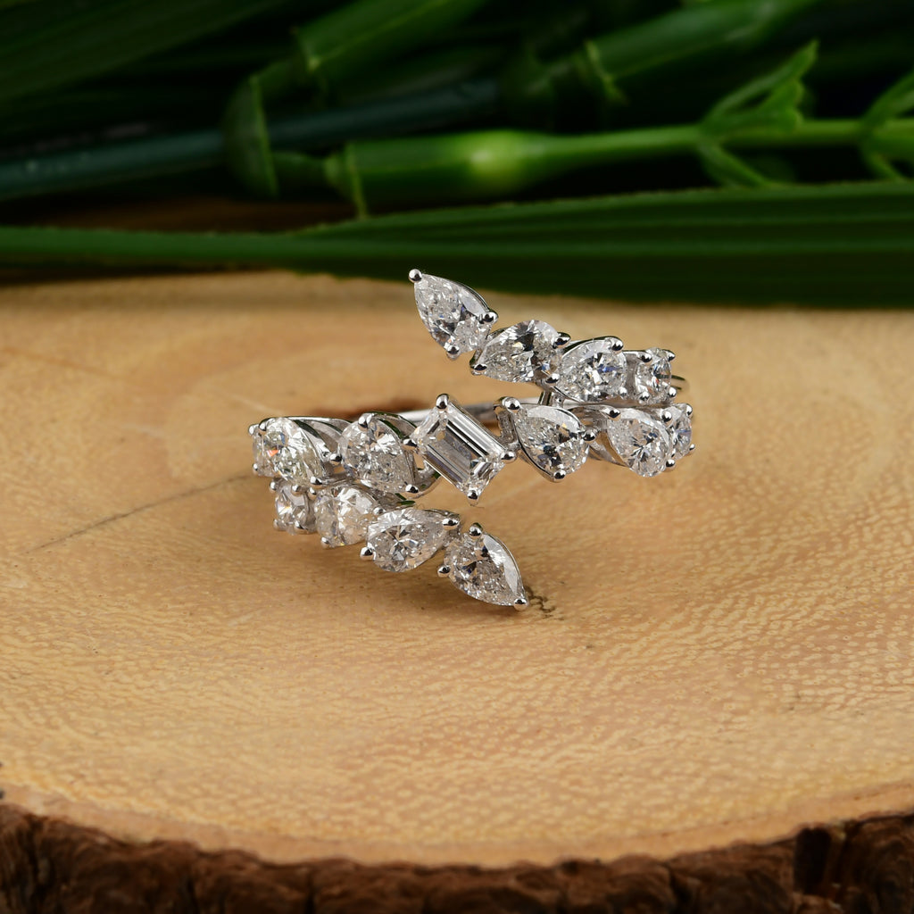 Unique Cluster Design Multi Cut Diamond Engagement Ring